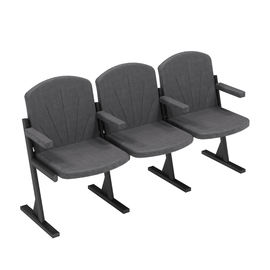 Крісло для актового залу м'яке 3-місне (тканина), на металевому каркасі, АЛМАНТ, 1620х545х880 мм.